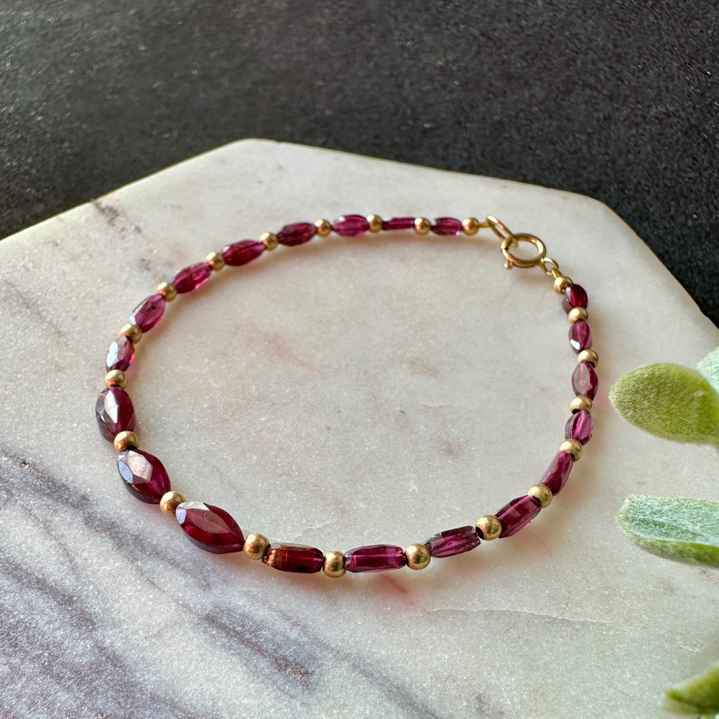 Garnet Beaded Bracelet 14k Gold January Birthstone For Women